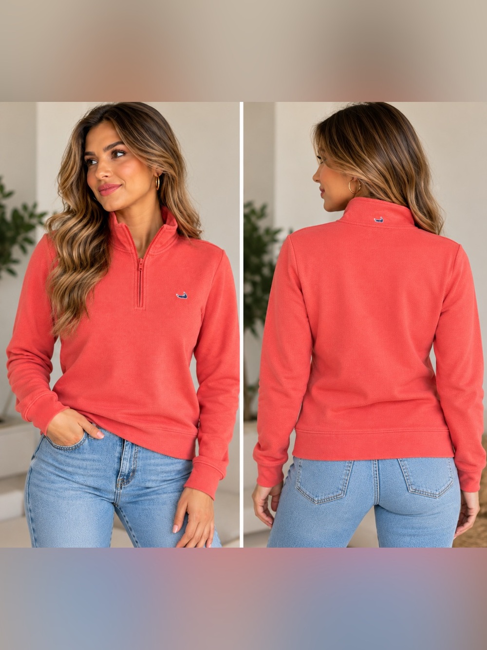 Vineyard Vines Coral Pink Quarter-Zip Pullover Men’s Medium